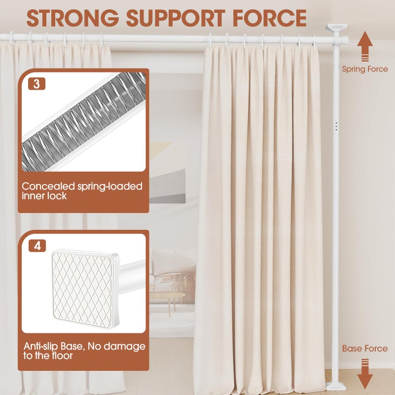 SUNALLY Room Divider Curtain Rod, No Drilling Room Separator for Space Partition Adjustable 4-10ft(H) 28-70inch(W) Heavy Duty Temporary Wall Divider Floor to Ceiling Tension Rod, White - Image 3