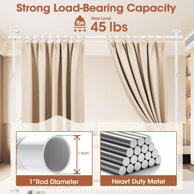 SUNALLY Room Divider Curtain Rod, No Drilling Room Separator for Space Partition Adjustable 4-10ft(H) 28-70inch(W) Heavy Duty Temporary Wall Divider Floor to Ceiling Tension Rod, White - Image 5