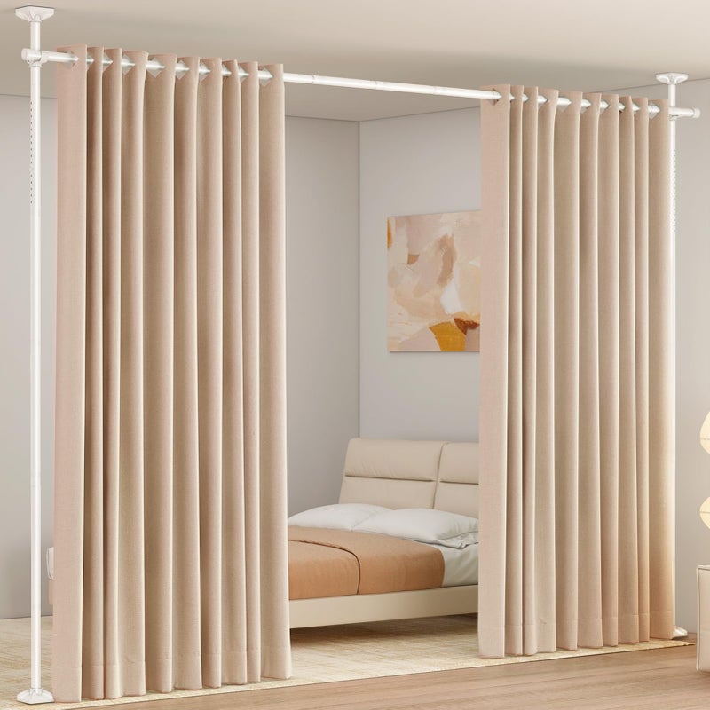 SUNALLY Room Divider Curtain Rod, No Drilling Room Separator for Space Partition Adjustable 4-10ft(H) 28-70inch(W) Heavy Duty Temporary Wall Divider Floor to Ceiling Tension Rod, White - Image 1