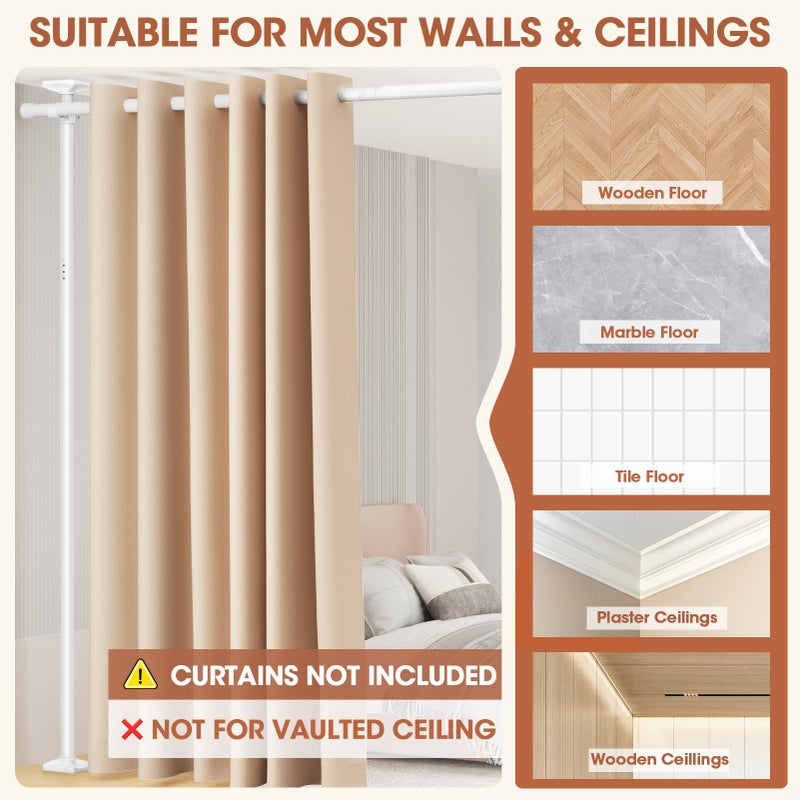 SUNALLY Room Divider Curtain Rod, No Drilling Room Separator for Space Partition Adjustable 4-10ft(H) 28-70inch(W) Heavy Duty Temporary Wall Divider Floor to Ceiling Tension Rod, White - Image 4