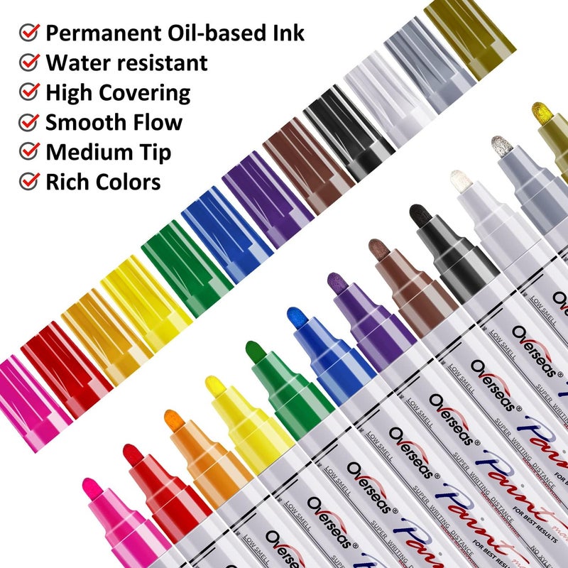 TFIVE Paint Pens Paint Markers on Almost Anything Never Fade Quick Dry and Permanent, Oil-Based Waterproof Marker Pen Set for Rocks Painting, Wood, Fabric, Plastic, Canvas, Glass, Mugs, DIY Craft - Image 2