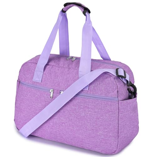 Leamekor 17 Small Gym Bag for Womens Mens Personal Item Travel Duffle Bag with Wet Pocket and Trolley Sleeve Under Seat Weekender Carry on Luggage Light Purple - Image 1