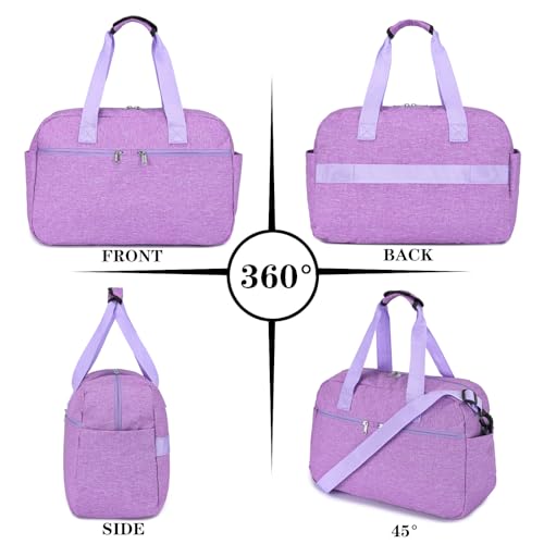 Leamekor 17 Small Gym Bag for Womens Mens Personal Item Travel Duffle Bag with Wet Pocket and Trolley Sleeve Under Seat Weekender Carry on Luggage Light Purple - Image 3