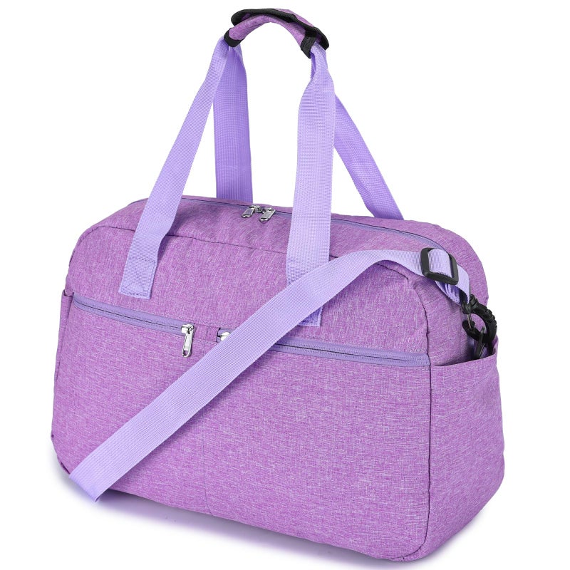 Leamekor 17 Small Gym Bag for Womens Mens Personal Item Travel Duffle Bag with Wet Pocket and Trolley Sleeve Under Seat Weekender Carry on Luggage Light Purple - Image 2