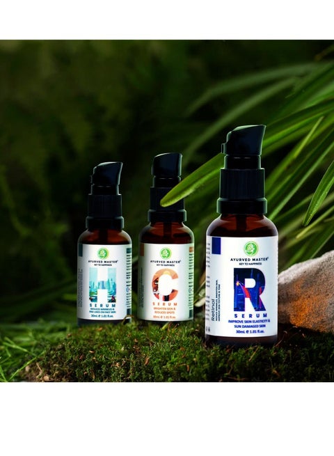 Trio Face Serum | Natural Anti-Aging Set with Vitamin C | Retinol | Hyaluronic Acid | Effective Anti-Wrinkle & Dark Circle Remover | Moisturizing & All-Natural Skincare Solution | Pack of 3 | 30ML