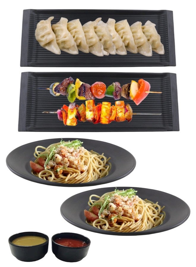 ECOSPIT CONTAINER Melamine Black Serving Platter Combo for French Fries, Momos, Rolls Dessert and Snacks Serving/Tray (COMBO-1010)