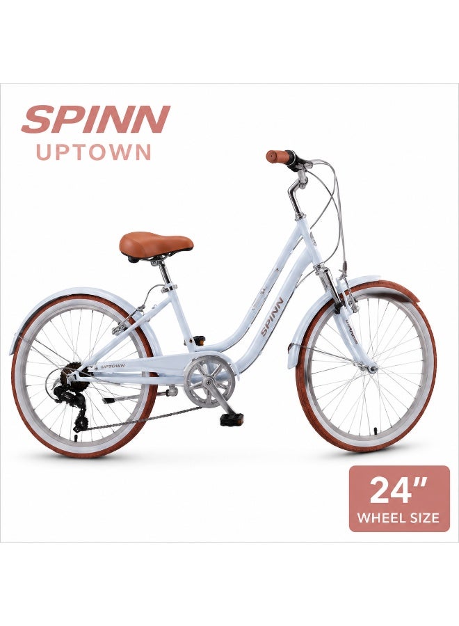 SPINN Uptown 7D Women's Step-Through City Bike, 24 Inch, Arctic Blue - Image 2