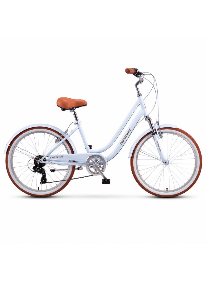 SPINN Uptown 7D Women's Step-Through City Bike, 24 Inch, Arctic Blue - Image 1