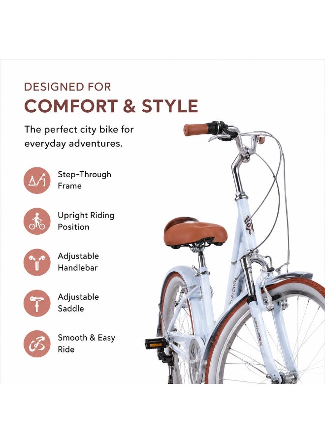 SPINN Uptown 7D Women's Step-Through City Bike, 24 Inch, Arctic Blue - Image 3