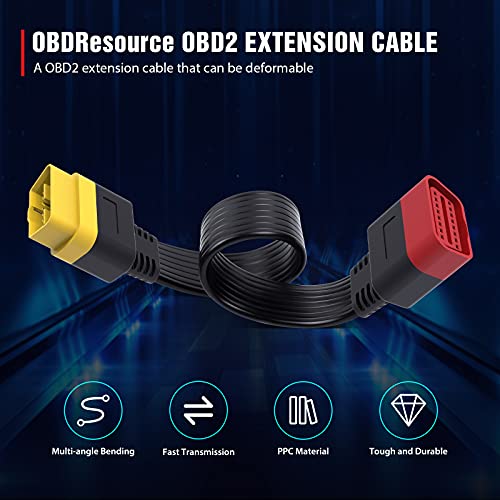 Obdresource OBD2 Extension Cable 16 Pin Male to Female Flat Ribbon Universal Car Diagnostic Extension Cord 36cm/1.2 Feet Black - Image 2
