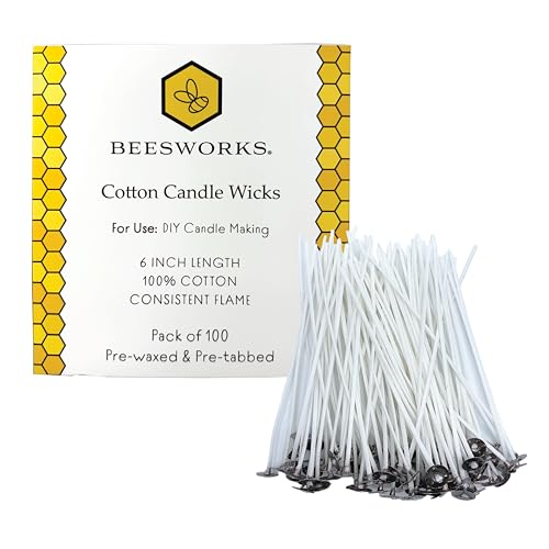 Beesworks 100 Piece Cotton Candle Wick 6" Pre-Waxed for Candle Making, Candle DIY - Image 1