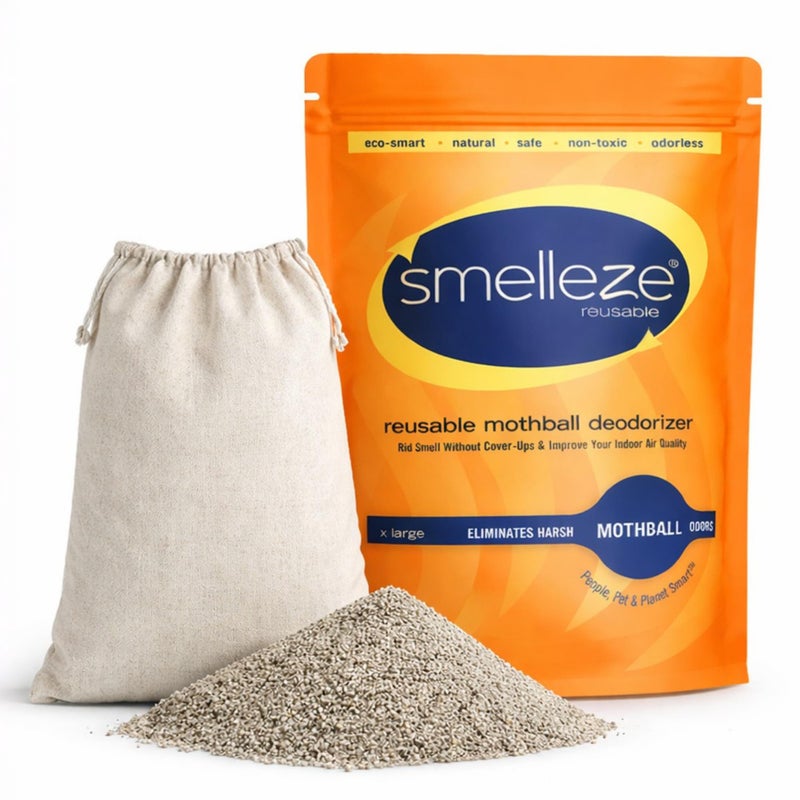 SMELLEZE مزيل رائحة كرات العثة القابلة لإعادة الاستخدام مزيل الروائح القضاء على كرات العثة الرائحة العفنة مزيل الروائح الطبيعي لتخزين الملابس الأثاث الأدراج الأقبية بدون رائحة آمن 150 قدم مربع - Image 3