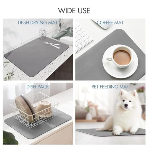 Riviox Dish Drying Mat Large 40x60 cm – Water Absorbing Kitchen Mat with Anti-Slip Rubber Backing | Quick Dry Mat for Utensils, Dishes, Glasses & Coffee Station - Image 2