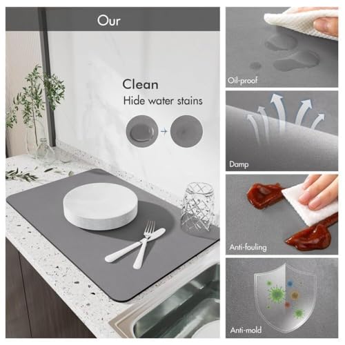 Riviox Dish Drying Mat Large 40x60 cm – Water Absorbing Kitchen Mat with Anti-Slip Rubber Backing | Quick Dry Mat for Utensils, Dishes, Glasses & Coffee Station - Image 4