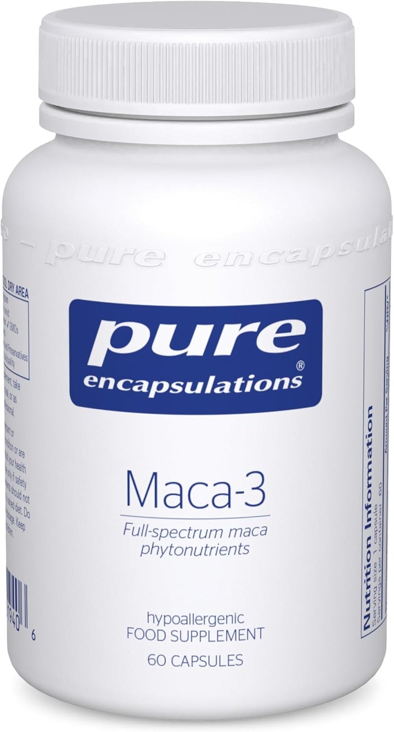 Pure Encapsulations مكمل غذائي خالي من مسببات الحساسية ماكا3 من بيور إنكابسوليشنز مع مغذيات نباتية جلوكوسينولات ماكاميدات وماكاينات 60 كبسولة - Image 1