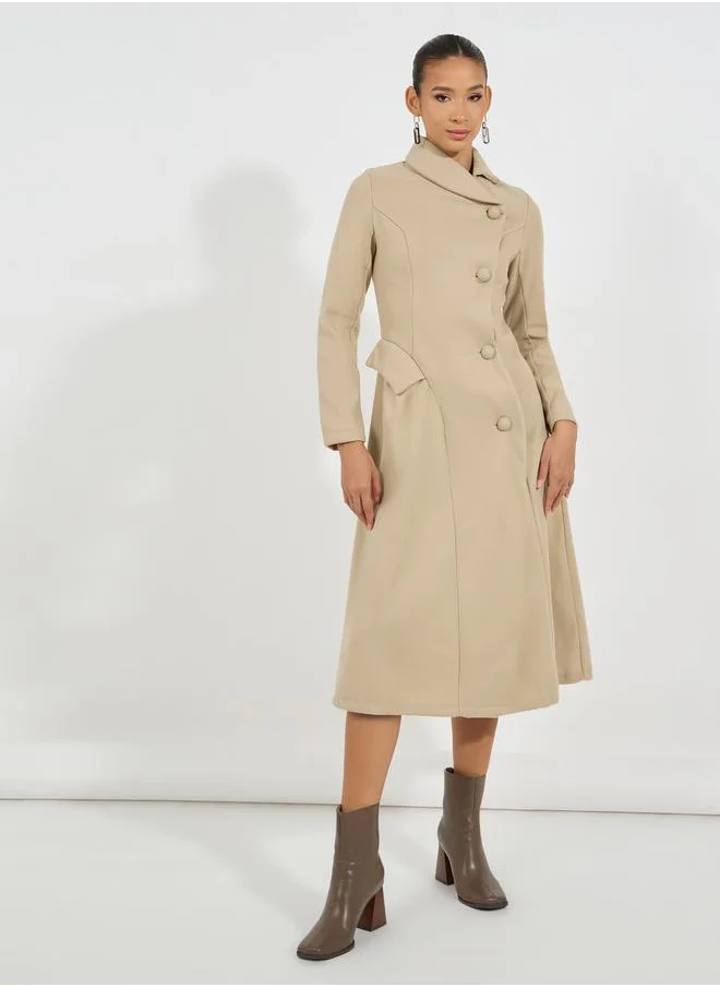 Styli Buttoned Collared Wool Like Blazer Midi Dress