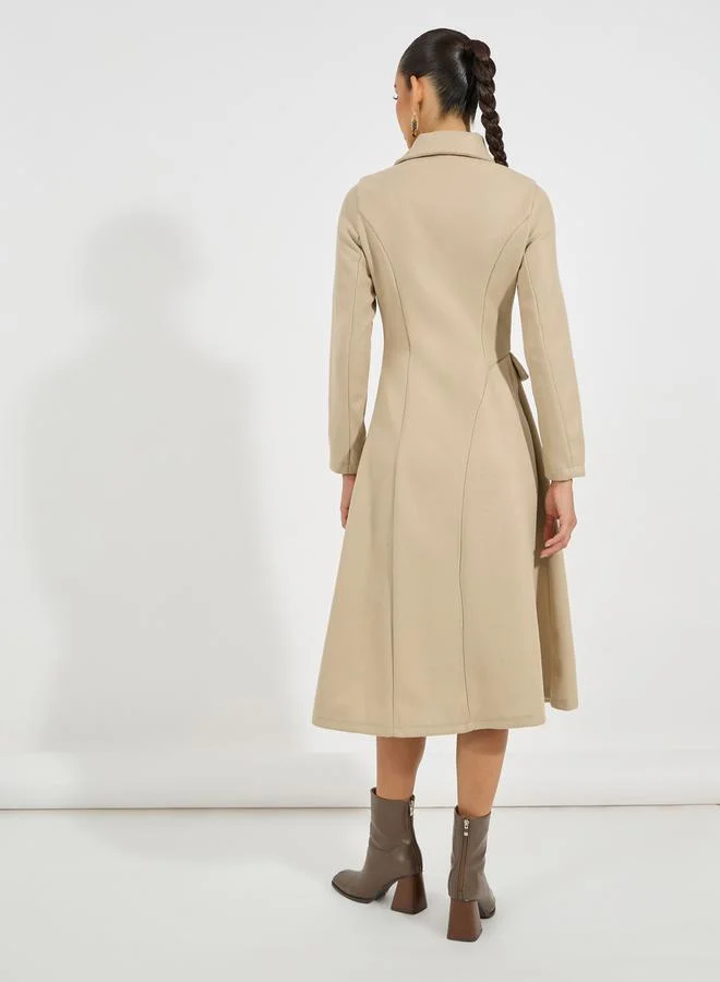 Styli Buttoned Collared Wool Like Blazer Midi Dress