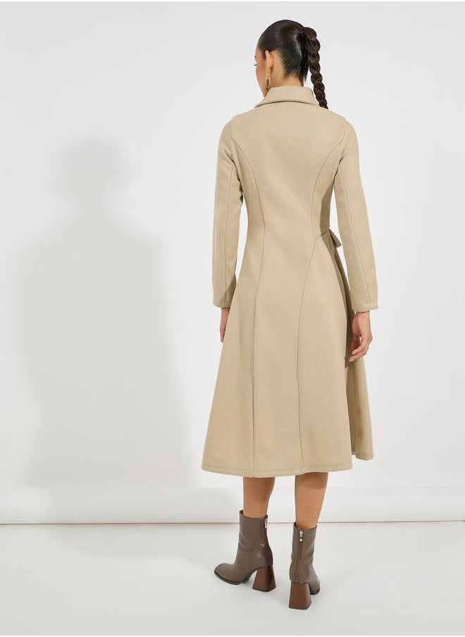 Styli - Buttoned Collared Wool Like Blazer Midi Dress - Image 1