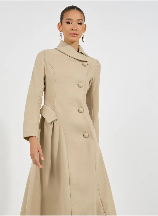 Styli Buttoned Collared Wool Like Blazer Midi Dress