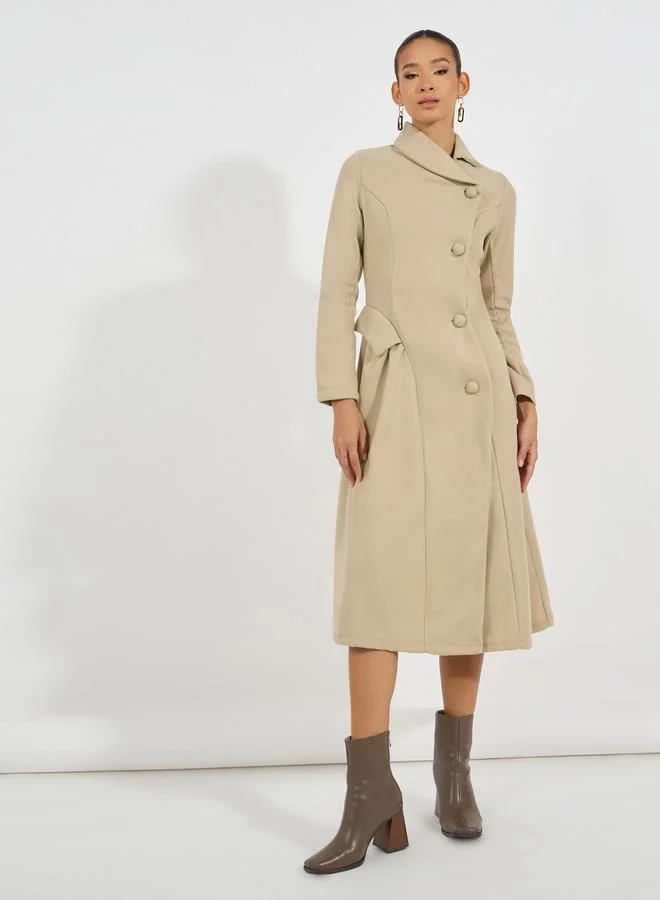Styli Buttoned Collared Wool Like Blazer Midi Dress