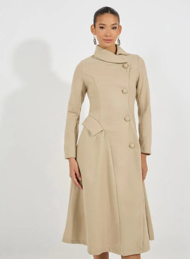Styli Buttoned Collared Wool Like Blazer Midi Dress