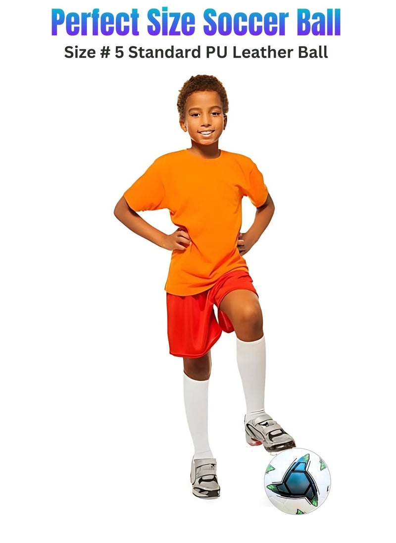 VIO Kids Training Soccer Ball Official Ball Size 5 Durable Machine Stitched Synthetic Football with Reinforced Bladder for All Ages Ideal for Team Games Group Solo Play Training Match Practise Football Matches Competition Suitable for Grass Turf Indoor Surfaces Indoor Outdoor Beginner Professional Gifts for Birthday Boys Girls  - Image 3