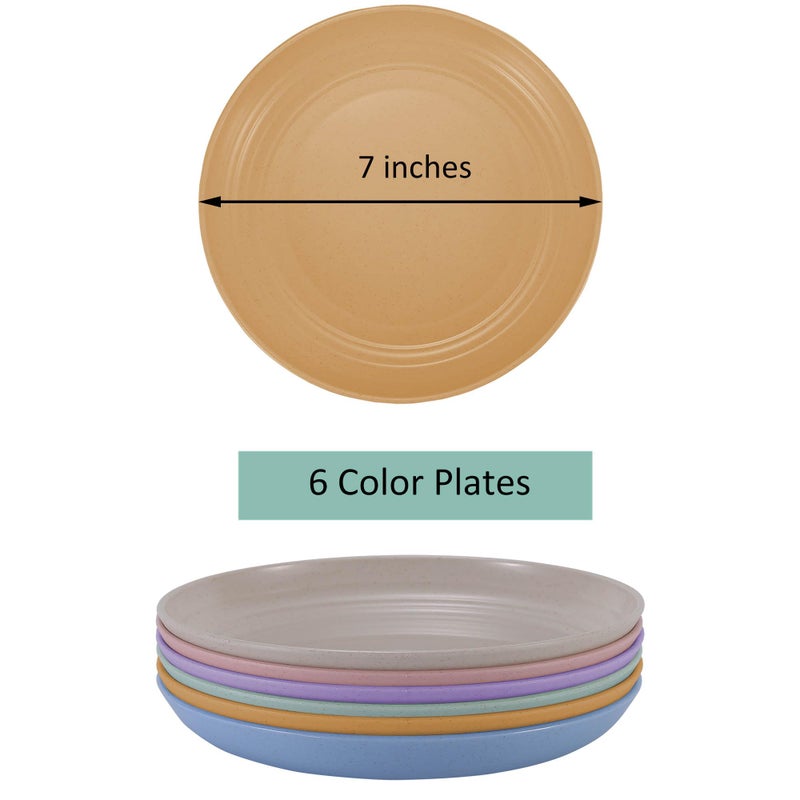 LuckyZone 7 Inches Small Unbreakable Wheat Straw Plates - Reusable Plate Sets of 6 - Dishwasher & Microwave Safe - Healthy, BPA Free & Eco-Friendly (7 Inches/6Color) - Image 2