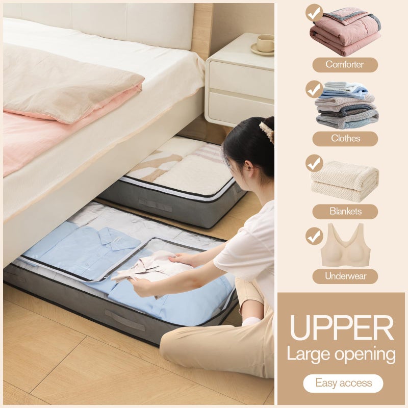 Fasolara 90L Under Bed Storage Containers, Foldable Grey Underbed Storage Bags - Closet Organizers and Storage Bins for Wrapping Paper, Blanket, Clothing, Comforter, Sweaters, Pillows, Linen Sheets - Image 5