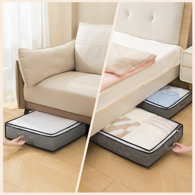 Fasolara 90L Under Bed Storage Containers, Foldable Grey Underbed Storage Bags - Closet Organizers and Storage Bins for Wrapping Paper, Blanket, Clothing, Comforter, Sweaters, Pillows, Linen Sheets - Image 3