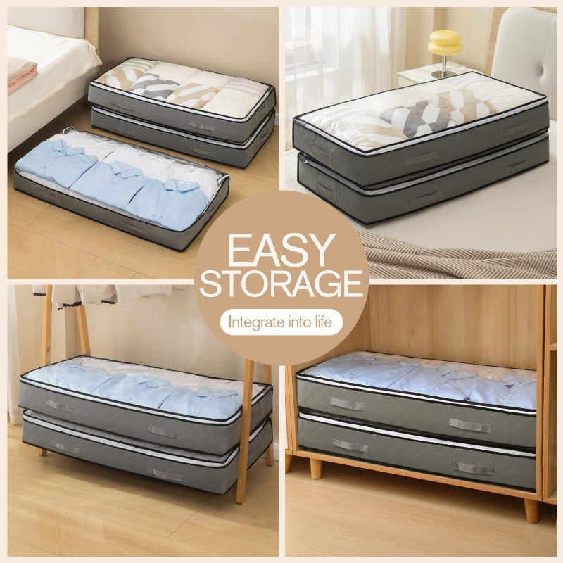 Fasolara 90L Under Bed Storage Containers, Foldable Grey Underbed Storage Bags - Closet Organizers and Storage Bins for Wrapping Paper, Blanket, Clothing, Comforter, Sweaters, Pillows, Linen Sheets - Image 4