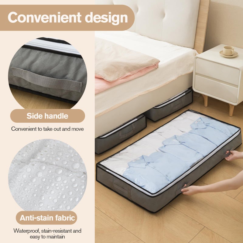 Fasolara 90L Under Bed Storage Containers, Foldable Grey Underbed Storage Bags - Closet Organizers and Storage Bins for Wrapping Paper, Blanket, Clothing, Comforter, Sweaters, Pillows, Linen Sheets - Image 2