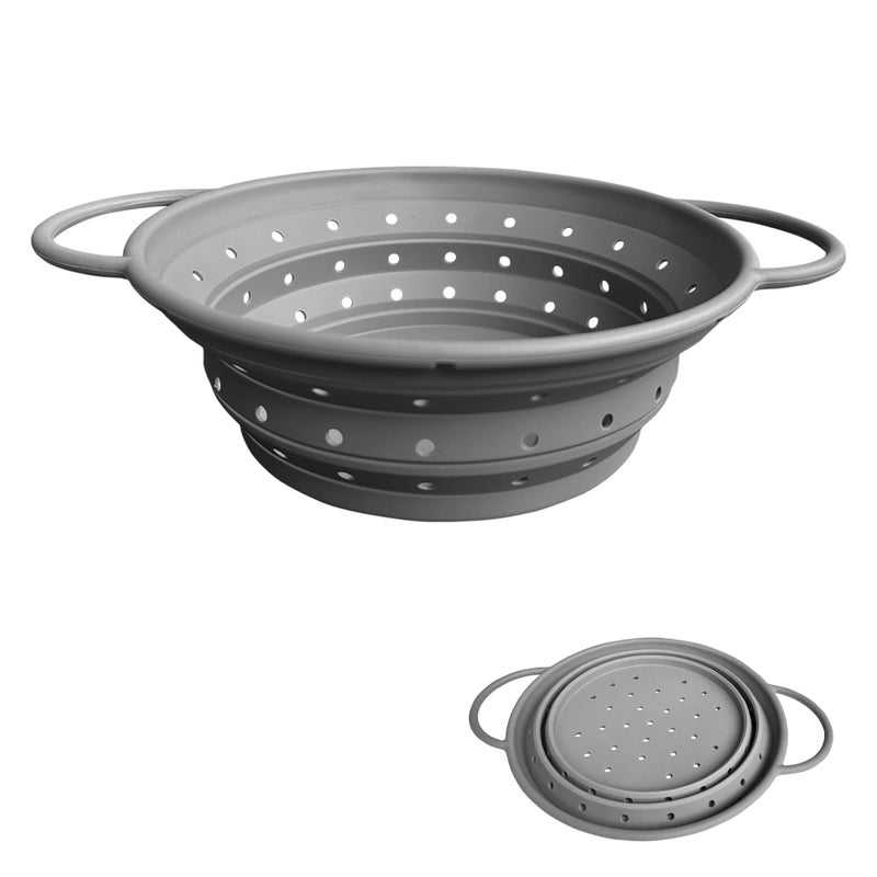WIDVIH Collapsible Colander with Handle, Silicone Kitchen Colander for Easy Storage,Four-side Fast Draining Silicone Draining Basket, Perfect for Fruits Vegetables (Gray L) - Image 1
