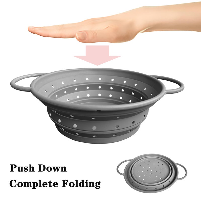 WIDVIH Collapsible Colander with Handle, Silicone Kitchen Colander for Easy Storage,Four-side Fast Draining Silicone Draining Basket, Perfect for Fruits Vegetables (Gray L) - Image 5
