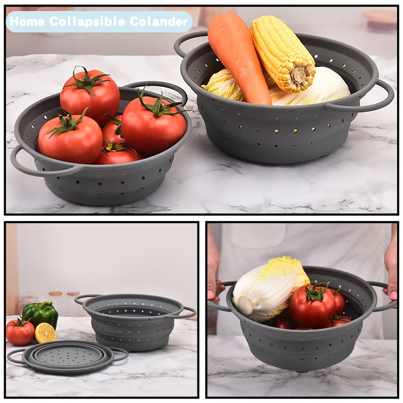 WIDVIH Collapsible Colander with Handle, Silicone Kitchen Colander for Easy Storage,Four-side Fast Draining Silicone Draining Basket, Perfect for Fruits Vegetables (Gray L) - Image 4