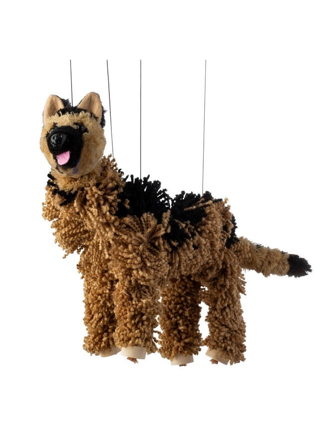 Artisan Owl German Shepherd Marionette Puppet - Yarn Dog with Wooden Feet, Detachable Strings - Image 1