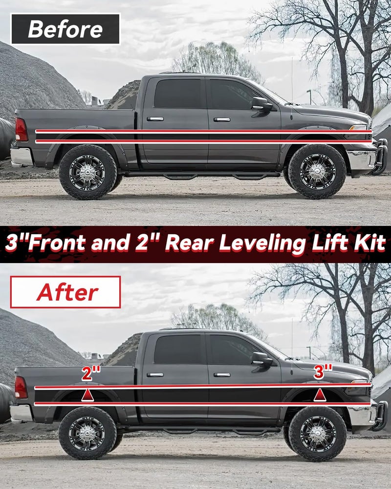 PROEZE 3" Front and 2" Rear Leveling Lift Kits for 2009-2024 Ram 1500 4X4 4WD, 3 inch Front and 2 inch Rear Strut Spacers Suspension Leveling Kit for 2009-2024 Ram 1500 4WD - Image 3