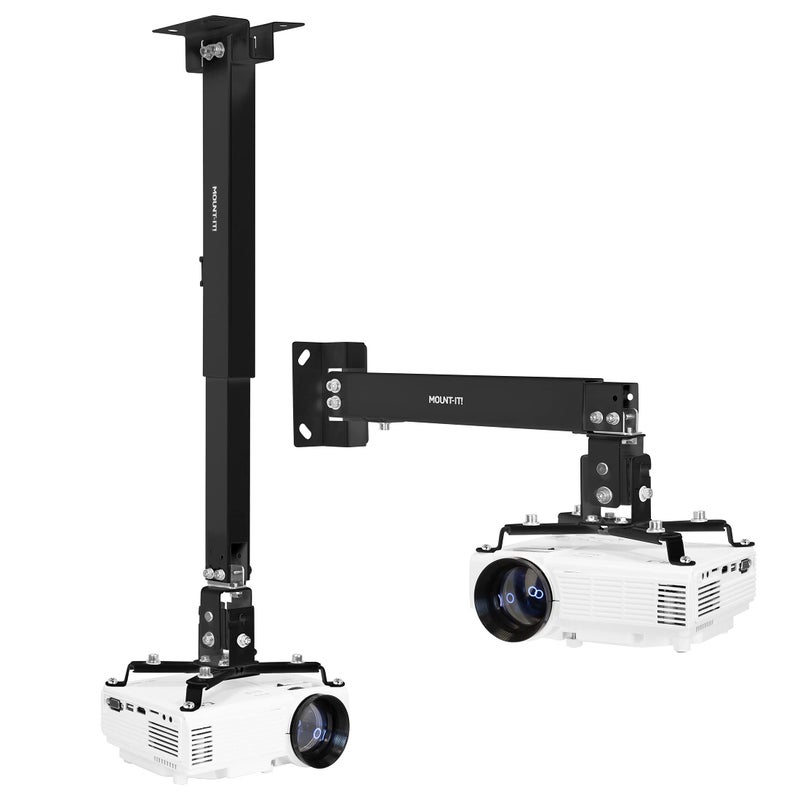 Mount-It! Projector Ceiling Mount and Wall Mount with Adjustable Arm, Universal Projector Mount for LCD/DLP Projectors, Flush Mount Option, Built-in Cable Management, 40lb Capacity, Black - Image 1