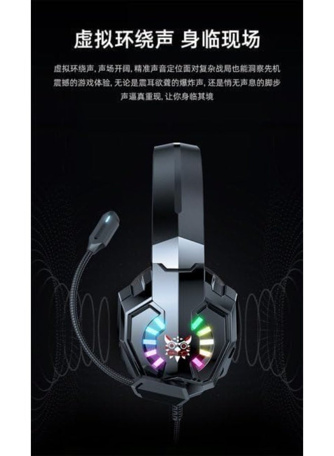 أونيكوما سماعات رأس للألعاب X32 RGB، سماعة رأس فوق الأذن مع ميكروفون، تقليل الضوضاء، التحكم في مستوى الصوت، إضاءة LED، تصميم متين ومريح، متوافقة مع أجهزة الكمبيوتر الشخصية والكمبيوتر المحمول وبلاي ستيشن 4 وبلاي ستيشن 5 وإكس بوكس - Image 2