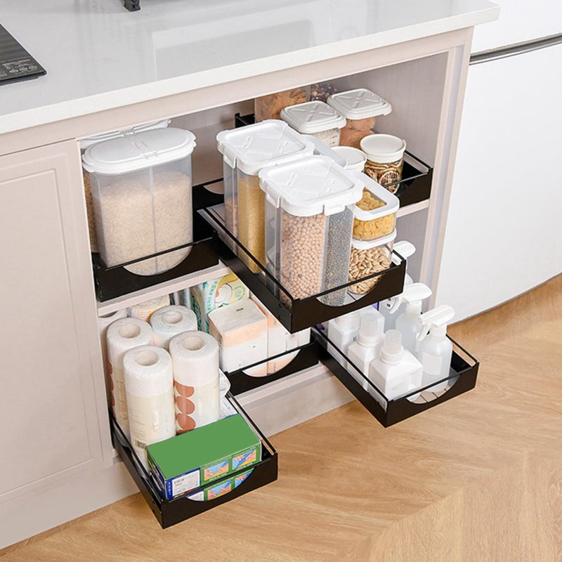 Large Black Pull Out Cabinet Organizer Slide Out Pantry Shelves Heavy Duty Storage Basket - Image 3