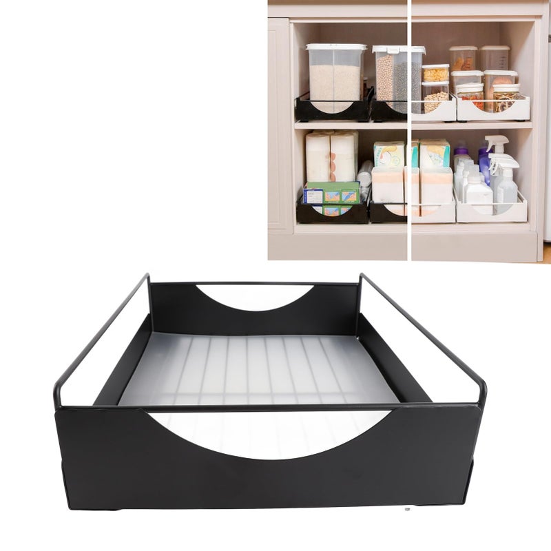 Large Black Pull Out Cabinet Organizer Slide Out Pantry Shelves Heavy Duty Storage Basket - Image 5