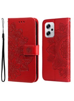 Case Cover For Xiaomi Redmi Note 11T Pro/Poco X4 GT 7-petal Flowers Embossing Leather Case Red