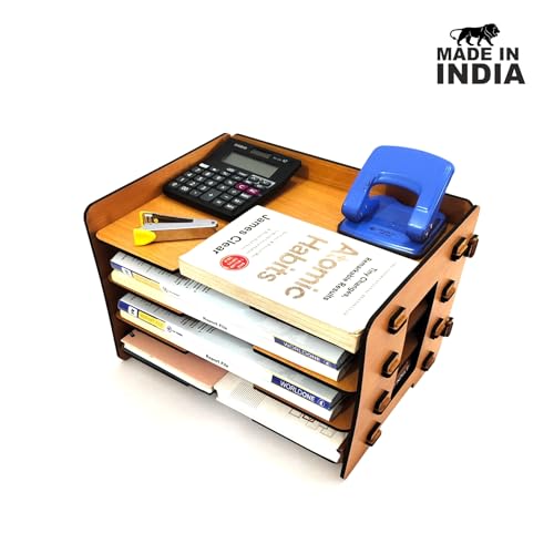 Woodkey Office File Tray – A4 Desk Tidy Organiser | 4-Tier Document, Paper & Letter Tray | Multipurpose Desk Storage Rack for Home & Office (Bavarian Beech) - Image 2