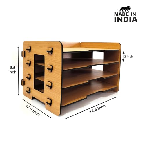 Woodkey Office File Tray – A4 Desk Tidy Organiser | 4-Tier Document, Paper & Letter Tray | Multipurpose Desk Storage Rack for Home & Office (Bavarian Beech) - Image 3