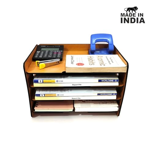 Woodkey Office File Tray – A4 Desk Tidy Organiser | 4-Tier Document, Paper & Letter Tray | Multipurpose Desk Storage Rack for Home & Office (Bavarian Beech) - Image 4