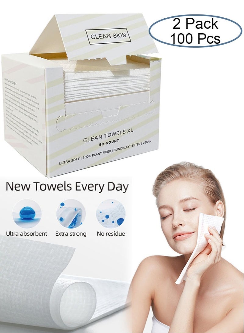 Face Towels, 25cm*30cm Ultra Thick Gentle Exfoliation Disposable Face Towelette, Biodegradable Makeup Remover Dry Wipes, Super Soft Clean Facial Towels Wash Cloth for Sensitive Skin,100 Count,2 Pack  - Image 1