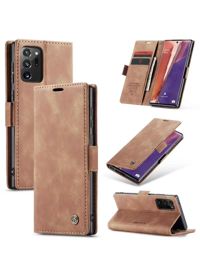 CaseMe CaseMe Samsung Galaxy Note 20 Ultra Case Wallet, for Samsung Galaxy Note 20 Ultra Wallet Case Book Folding Flip Folio Case with Magnetic Kickstand Card Slots Protective Cover - Brown  - Image 1