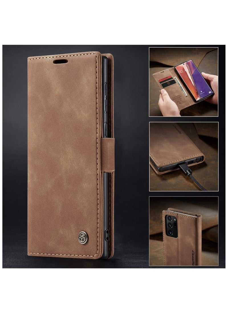 CaseMe CaseMe Samsung Galaxy Note 20 Ultra Case Wallet, for Samsung Galaxy Note 20 Ultra Wallet Case Book Folding Flip Folio Case with Magnetic Kickstand Card Slots Protective Cover - Brown  - Image 4