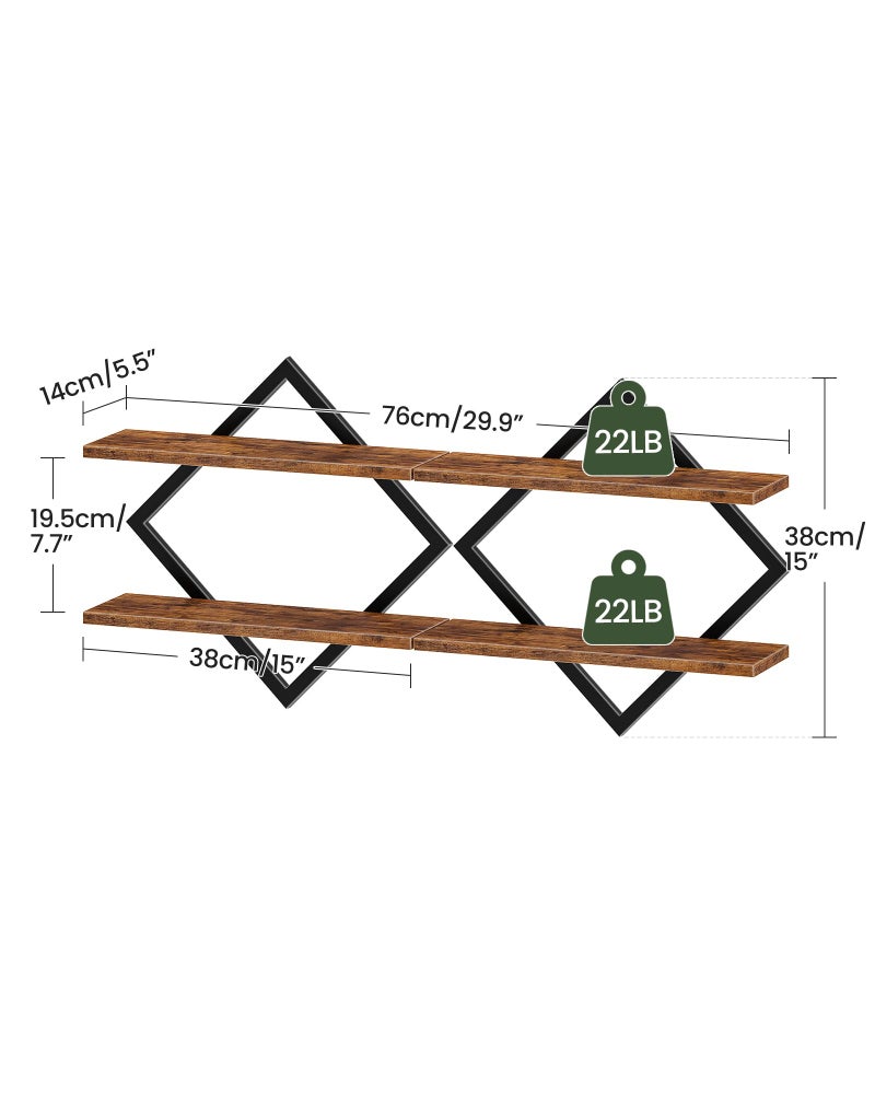 CHOEZON Floating Shelves, Set of 2 Wall Shelves, 2-Tier Hanging Shelves, Wall Shelf Set of 2, Wall Mounted Shelves, for Living Room, Bedroom, Kitchen, Office, Study, Rustic Brown TBJ01P2BF - Image 2