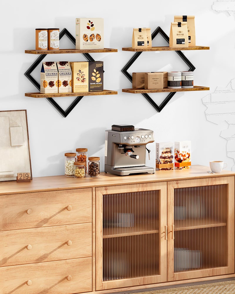 CHOEZON Floating Shelves, Set of 2 Wall Shelves, 2-Tier Hanging Shelves, Wall Shelf Set of 2, Wall Mounted Shelves, for Living Room, Bedroom, Kitchen, Office, Study, Rustic Brown TBJ01P2BF - Image 3