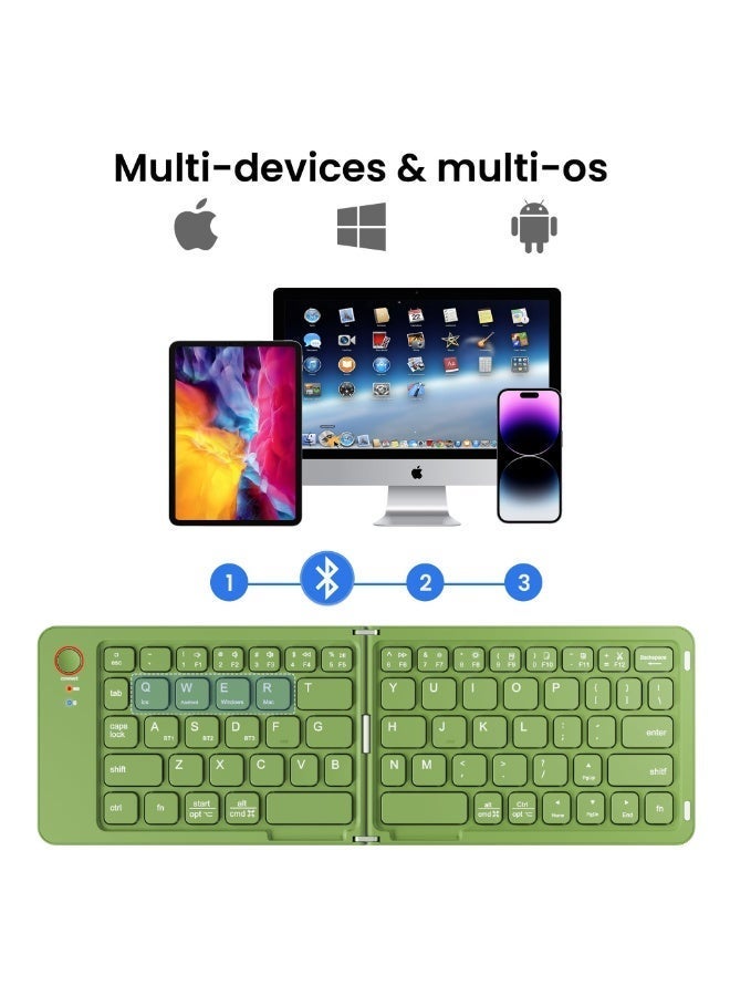 Chabeia Mini Foldable Bluetooth Keyboard - Portable Wireless Full Size Keyboard (Sync Up to 3 Devices), Ultra-Slim Aluminum Travel Folding Keyboards for iPhone iPad Mac Android Windows iOS (Green) - Image 2